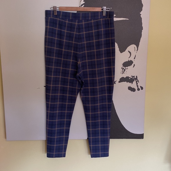 Nordstrom Blue/Gold Plaid Pull-On Flat Front Stretchy Pants - Size L - Picture 5 of 9